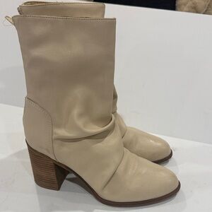 Cream Leather Ankle Boots